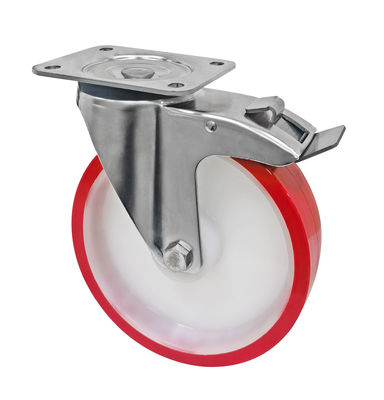 Kırmızı Beyaz PU 5 inç 125 mm Caster Wheels, Endüstriyel Castor Trolley Wheels