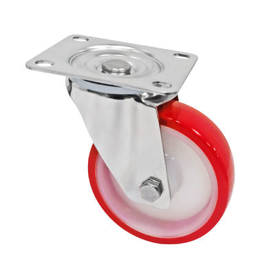 Kırmızı Beyaz PU 5 inç 125 mm Caster Wheels, Endüstriyel Castor Trolley Wheels