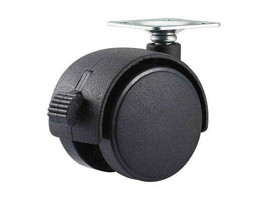 50 mm Siyah Top Plate Casters, Nylon Twin Sound Mobilya Evrensel Castor Wheels