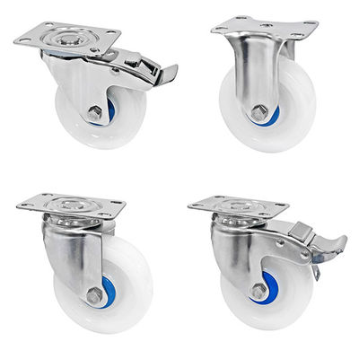 Orta Güçlü 304 Paslanmaz Çelik Casters Beyaz PA Casters 150-200KG Yük Kapasitesi