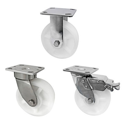 Beyaz PA Caster 304 Paslanmaz Çelik Ağır Görevli Caster Wheels 400KG-600KG Yük Kapasitesi