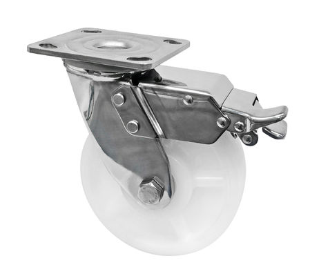Beyaz PA Caster 304 Paslanmaz Çelik Ağır Görevli Caster Wheels 400KG-600KG Yük Kapasitesi
