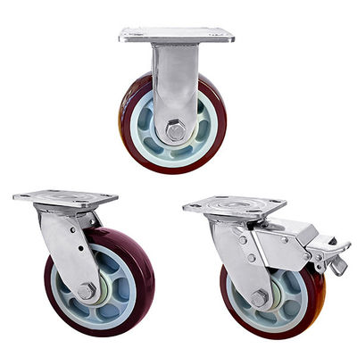 OEM ODM Paslanmaz Çelik Casters Ağır Görevli Kırmızı Polyurethane Tekerlek Casters