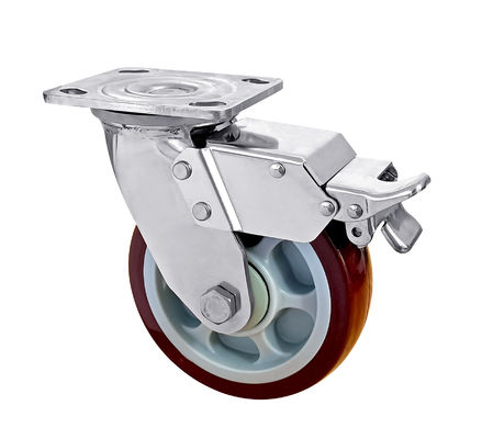 OEM ODM Paslanmaz Çelik Casters Ağır Görevli Kırmızı Polyurethane Tekerlek Casters